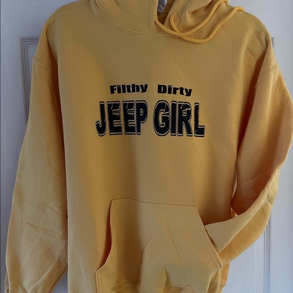 Yellow Gildan hooded sweatshirt with Filthy Dirty Jeep Girl logo. - Picture 1 of 1